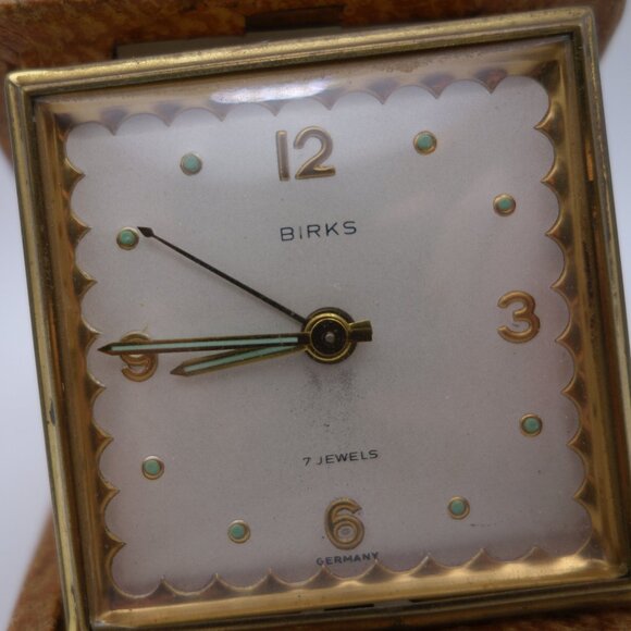 Vintage Birks 7 Jewels Germany Genuine Leather Travel Alarm Clock Still Ticking - Picture 2 of 15